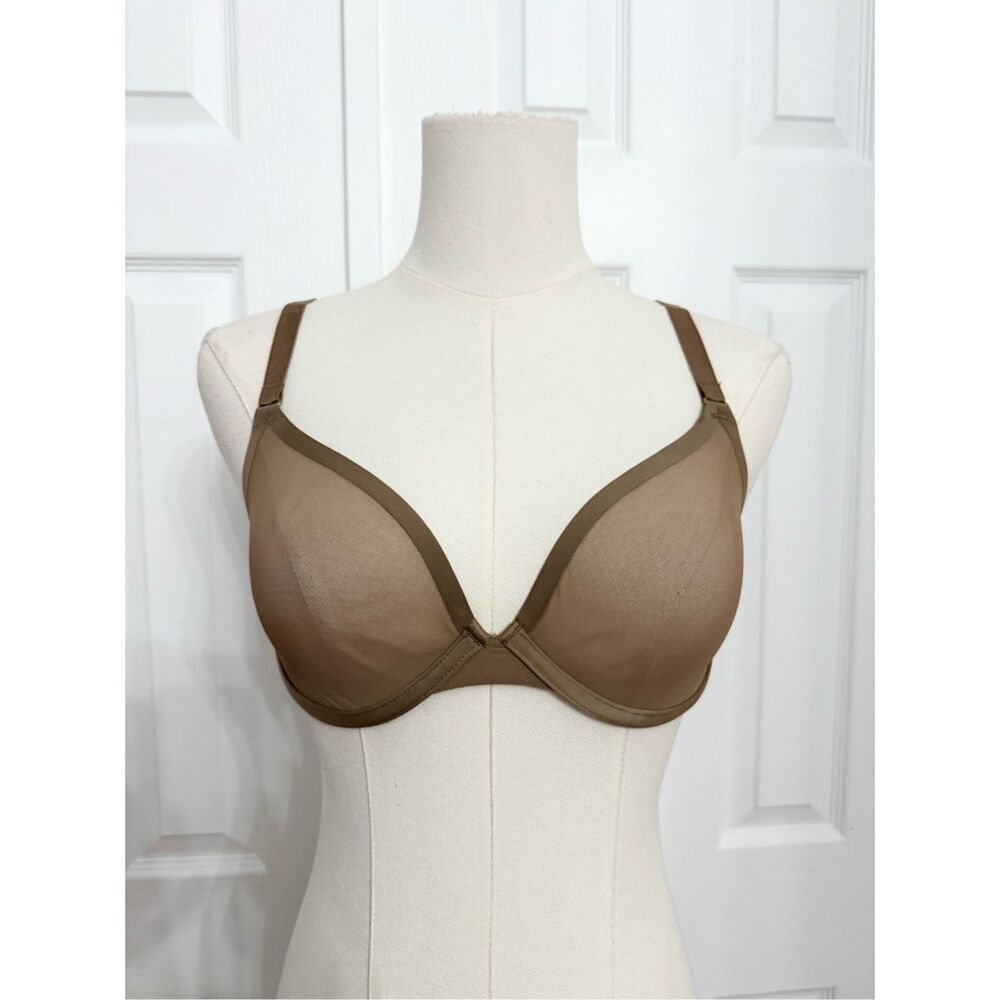 CUUP Taupe Beige The Plunge Demi Adjustable Strap Unlined Sheer Bra Size 30E